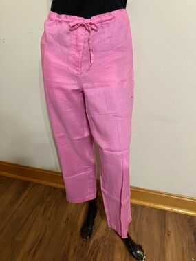 Pink Drawstring 100% Linen Capris Pants. Item# SScpc7